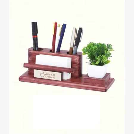 Natural Grain Multi-Tier Wooden Desk Set with Planter Base