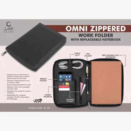 Omni Zippered Work Folder with Notebook