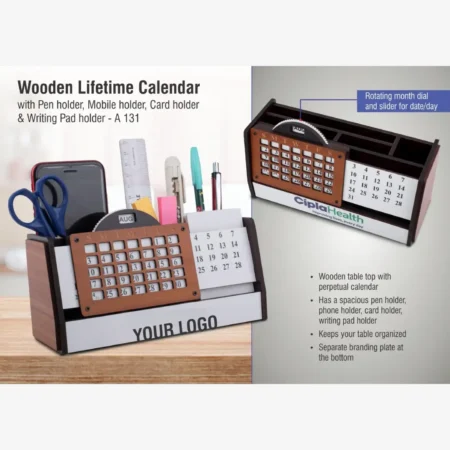Wooden Lifetime Calendar Desk Organizer