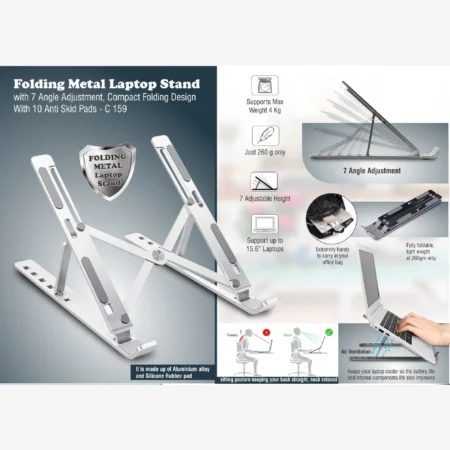 Folding Metal Laptop stand with 7 angle adjustment | Compact Folding design | With 10 anti skid pads
