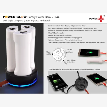Family power bank with triple USB ports (set of 3) (9,000 mAh)