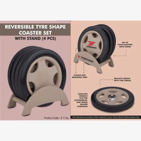 Reversible Tyre shape coaster set with stand