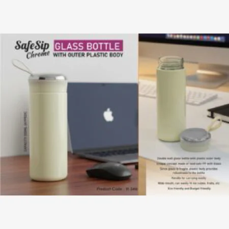 SafeSip Chrome: Glass bottle with outer plastic body