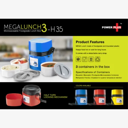Power Plus Mega Lunch Box (Microwaveable)- 3 Box