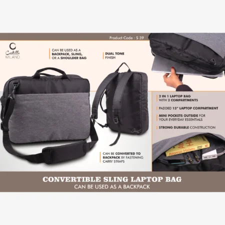 Convertible Sling Laptop Bag | Can be used as a backpack | Dual tone finish | Separate laptop space
