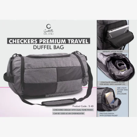 Checkers Premium Travel Duffel bag | Separate Laptop Compartment | Shoe & Utility Pockets on sides
