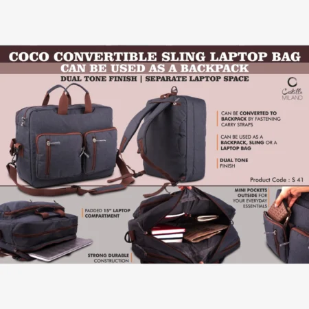 Coco Convertible Sling Laptop Bag | Can be used as a backpack | Dual tone finish | Separate laptop space