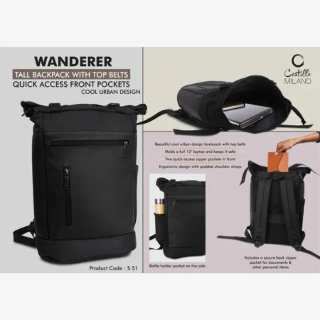 Tall backpack bag with Top belts